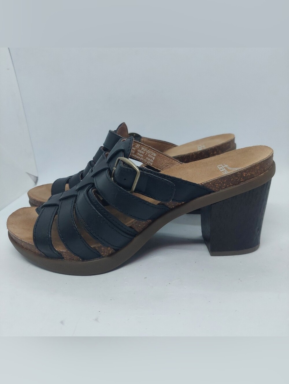 Dansko Dina Sandals Black Leather Slip-On Casual Shoes Womens Size 38 US 7.5-8